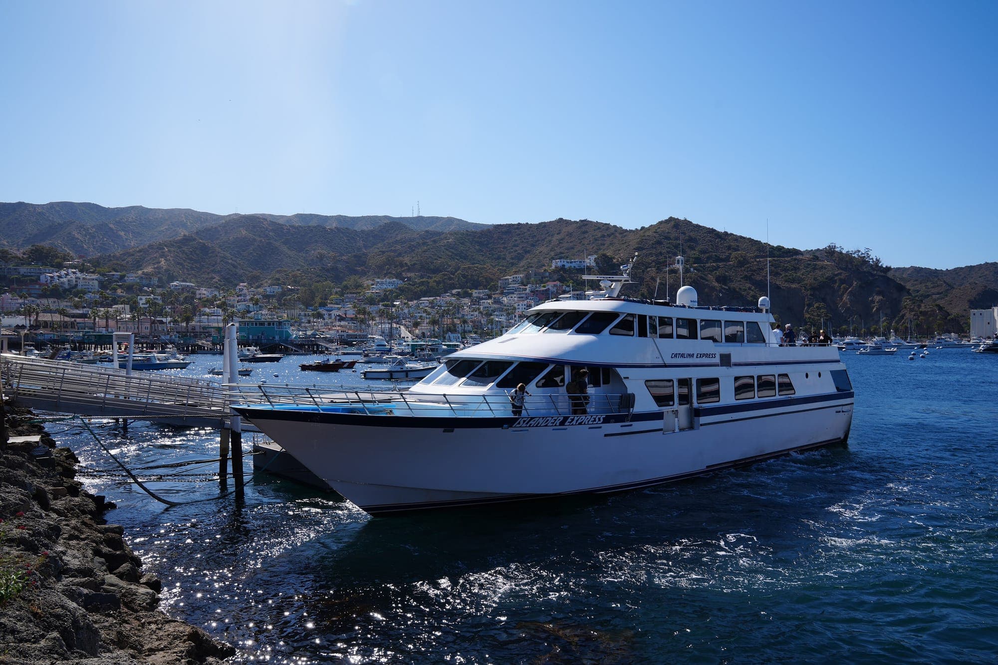 A Catalina Express ferry arriving at the island