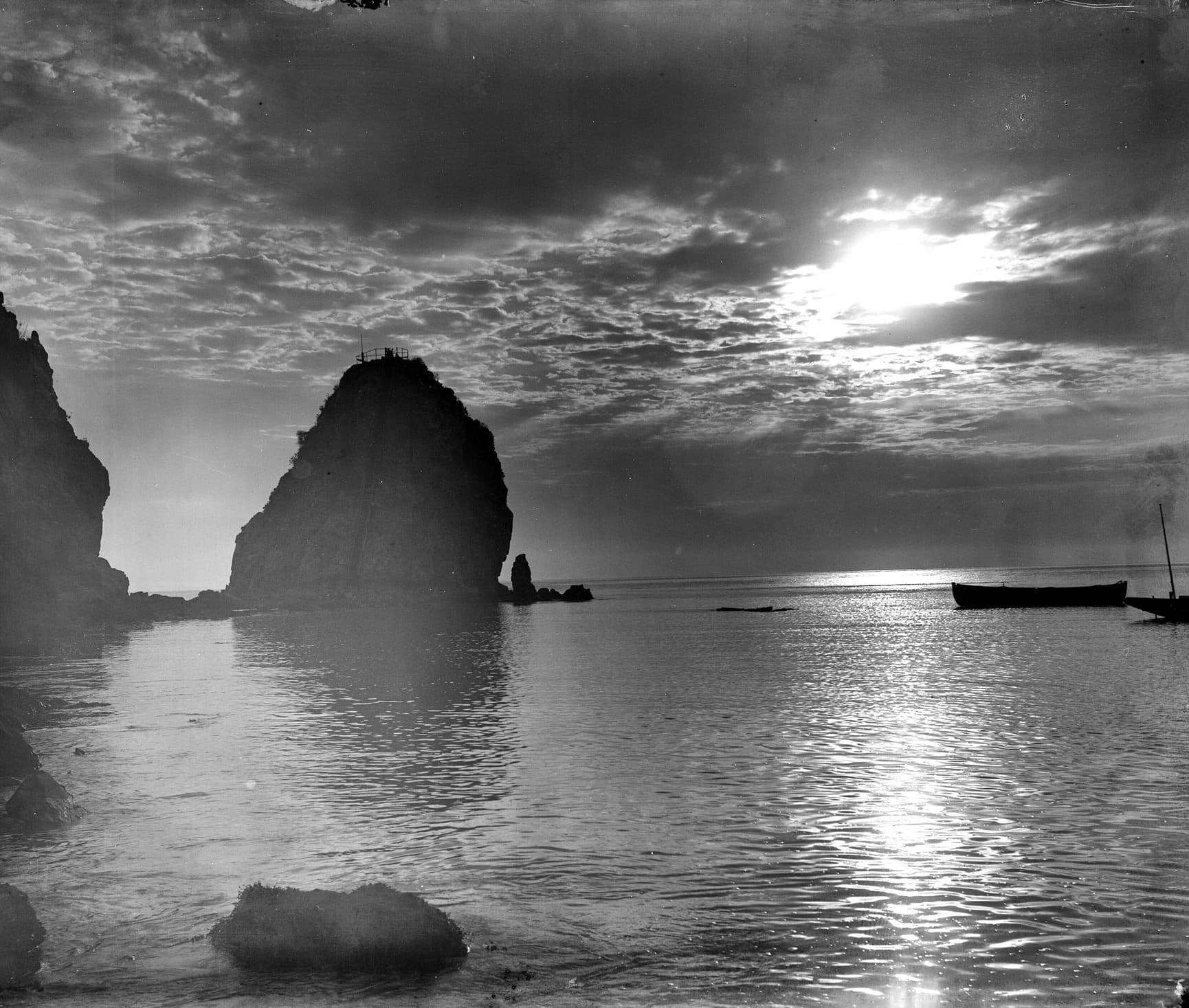 Moonlight over the water by Sugarloaf Rock in Avalon around 1900