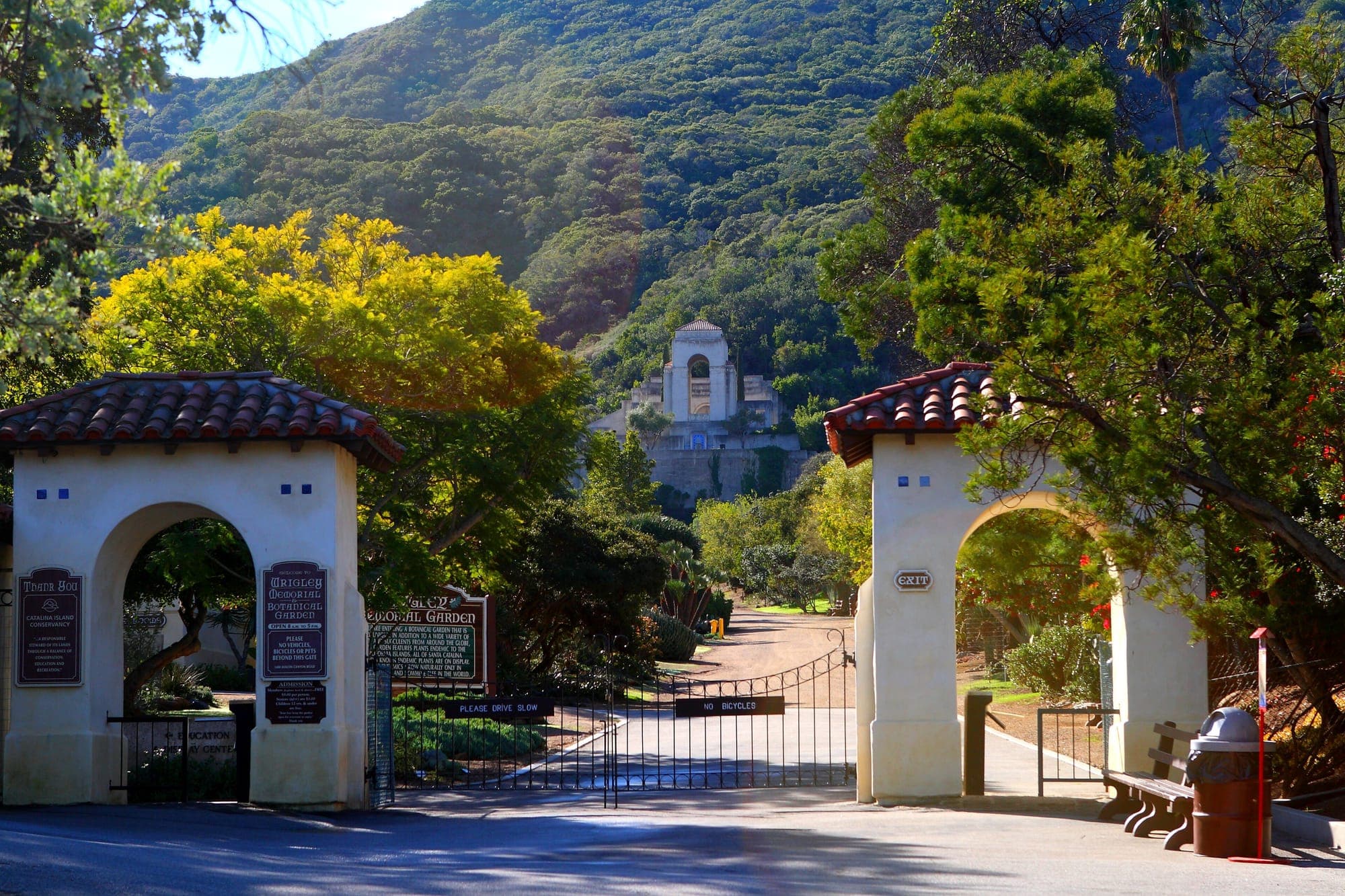 The entrance gate of the Wrigley Memorial and Botanic Garden